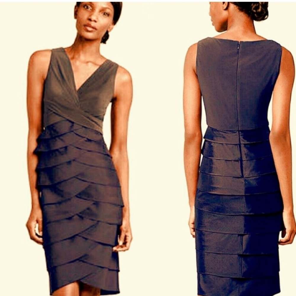 New Adrianna Papell Sleeveless Tiered Ruffle Shutter Brown Dress Size 10